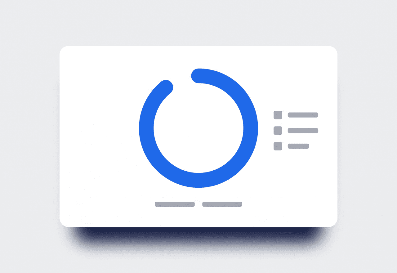 Illustrated assessment result card with a large blue score ring beside a short list of scored items