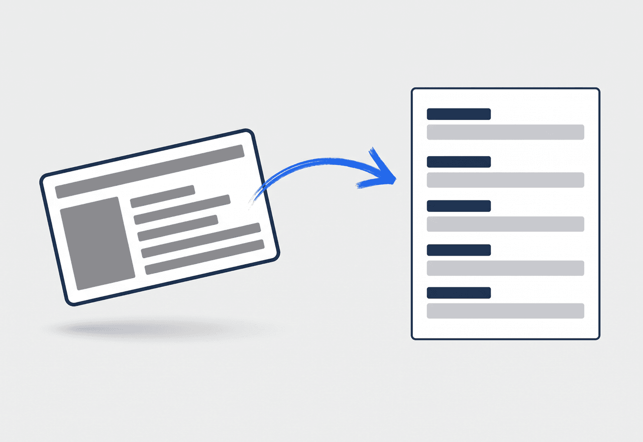 Illustrated ID document upload with extracted fields appearing beside it