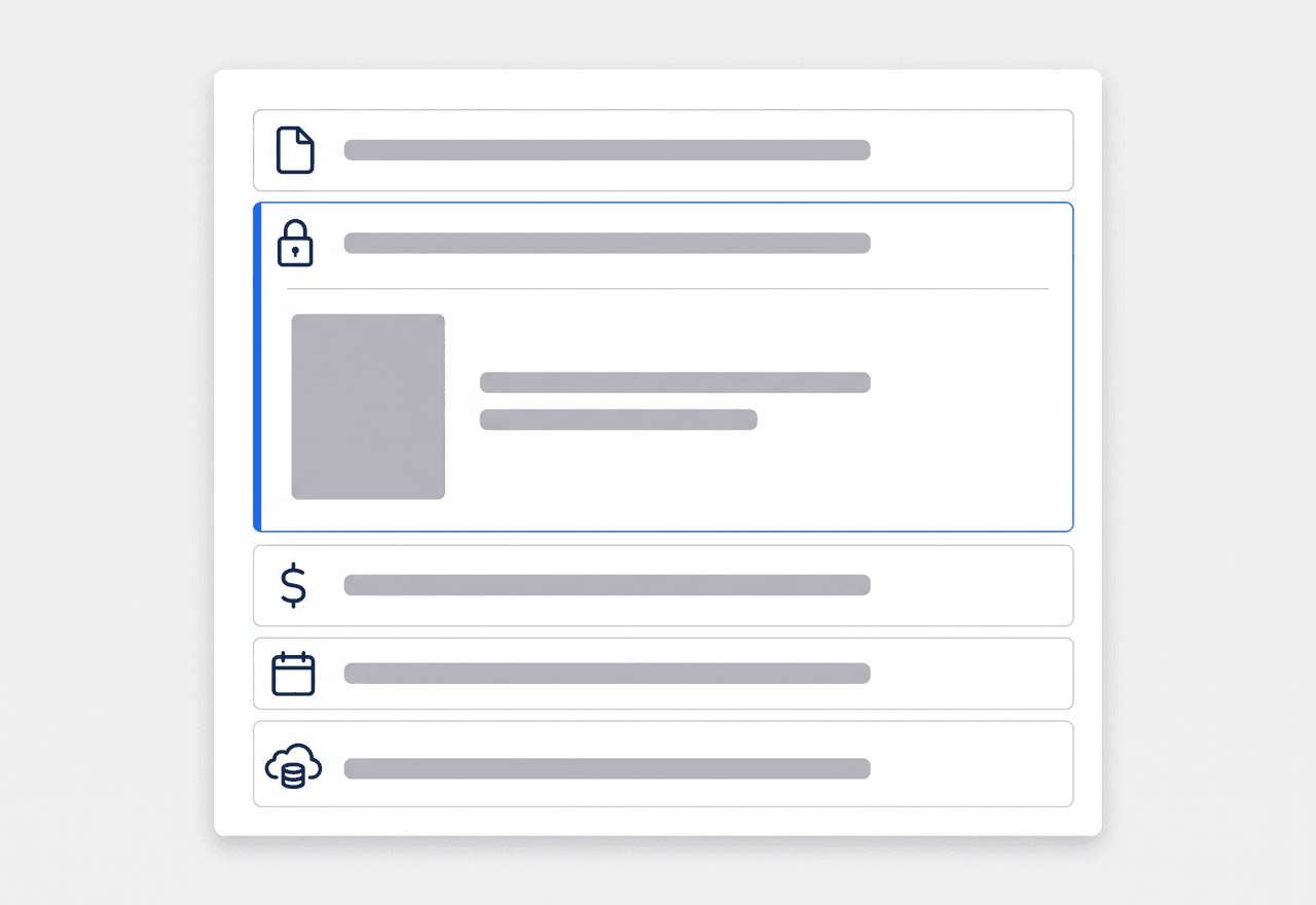 Illustrated employee documents tab with sections for each document type