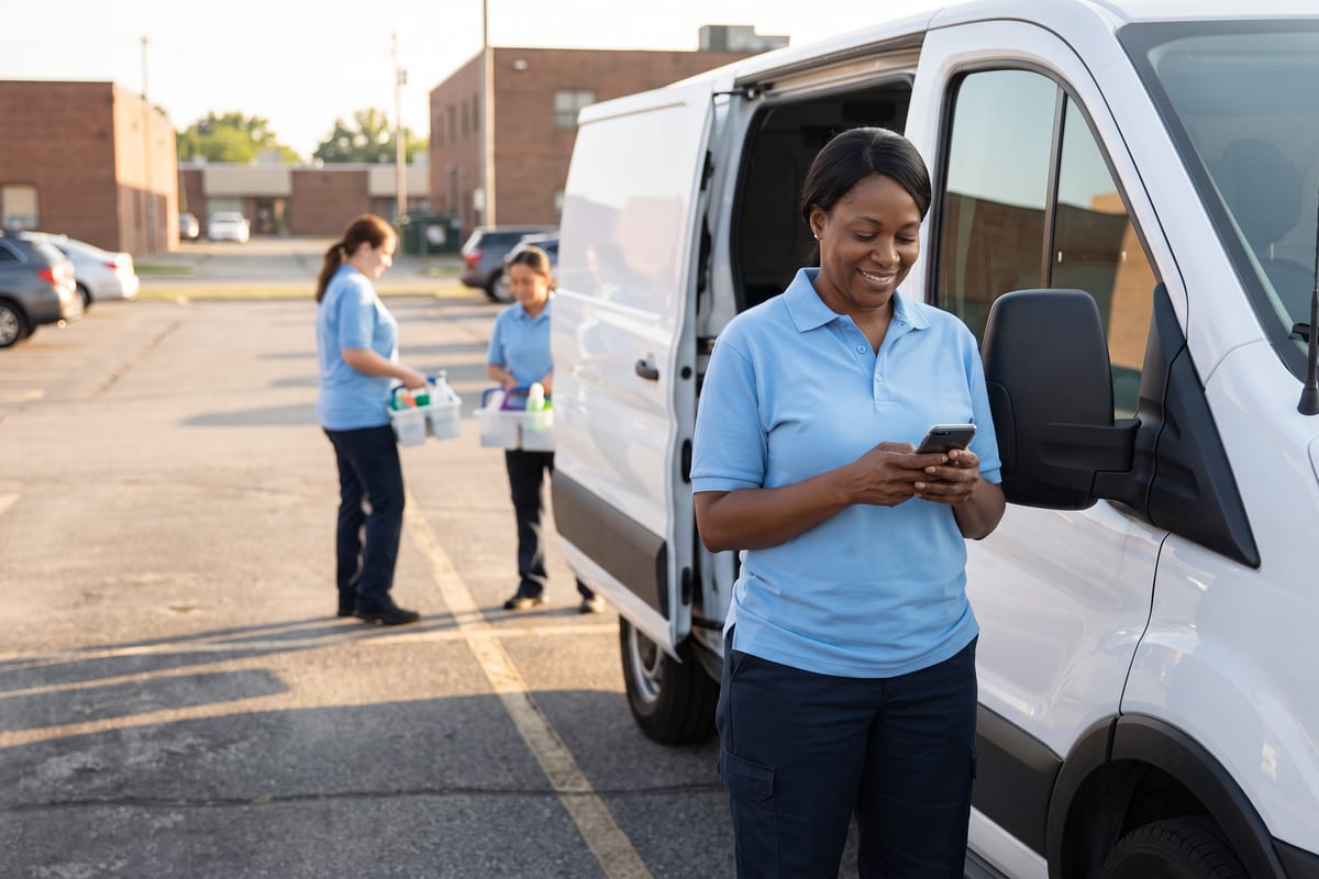 Field service business owner approving a time off request on a phone
