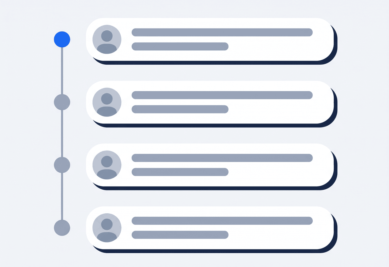 Illustrated incident follow-up timeline with dated notes from different people
