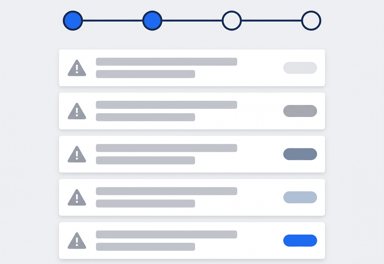 Illustrated incident list with open, in progress, resolved, and closed status badges