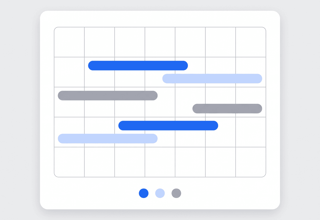 Illustrated team leave calendar with color-coded time off bars across a month