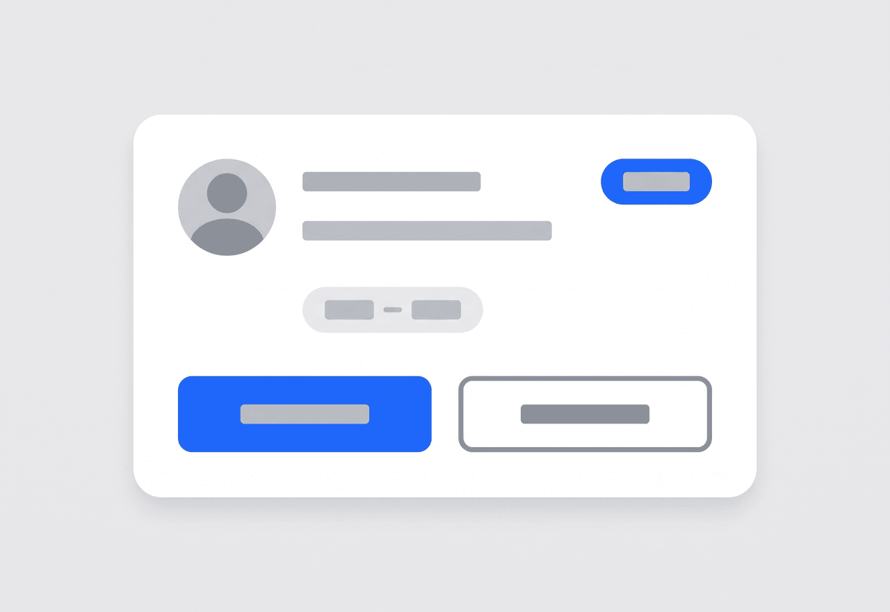 Illustrated leave request card with approve and reject actions and a status badge